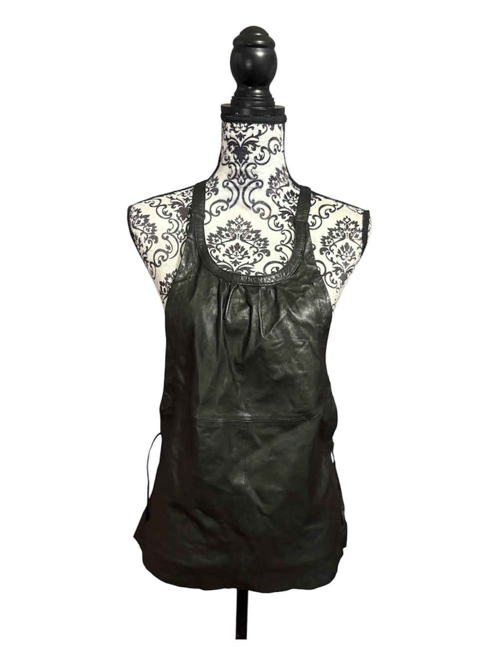 FOR JOSEPH Y2K Black Leather Apron-Style Racerback Top